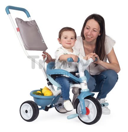 Trojkolka s opierkou Be Move Comfort Tricycle Blue Smoby s EVA kolesami a vodiaca tyč s taškou modrá od 10 mes