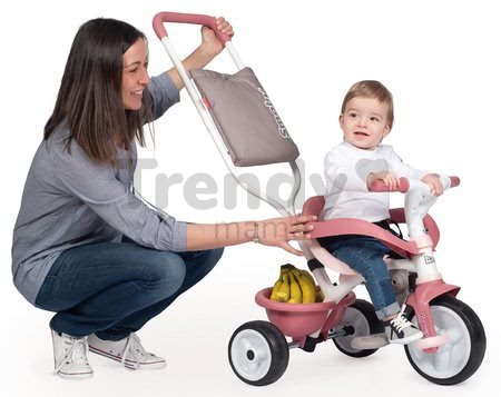 Trojkolka s opierkou Be Move Comfort Tricycle Pink Smoby s EVA kolesami a vodiaca tyč s taškou ružová od 10 mes