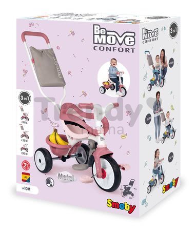 Trojkolka s opierkou Be Move Comfort Tricycle Pink Smoby s EVA kolesami a vodiaca tyč s taškou ružová od 10 mes