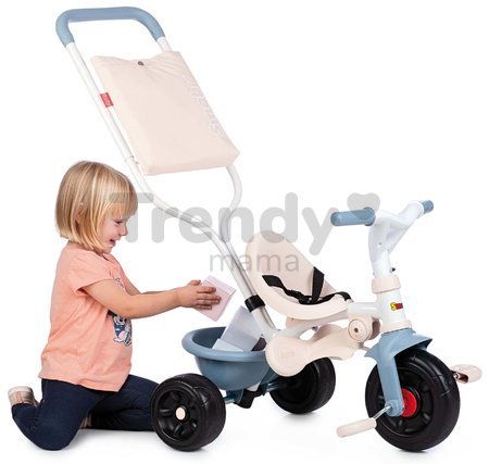 Trojkolka Be Fun Comfort Tricycle Blue Smoby s dvojitou vodiacou tyčou a taškou od 10 mes