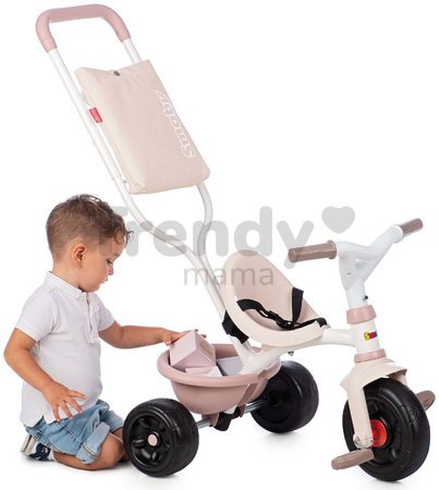 Trojkolka Be Fun Comfort Tricycle Pink Smoby s dvojitou vodiacou tyčou a taškou od 10 mes