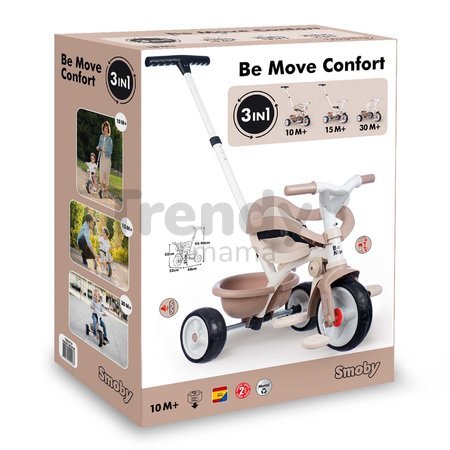 Trojkolka s voľnobehom Be Move Comfort Tricycle Beige Smoby s nastaviteľnou vodiacou rúčkou a ochrannou hrazdou s tichými EVA kolesami béžová od 10 me