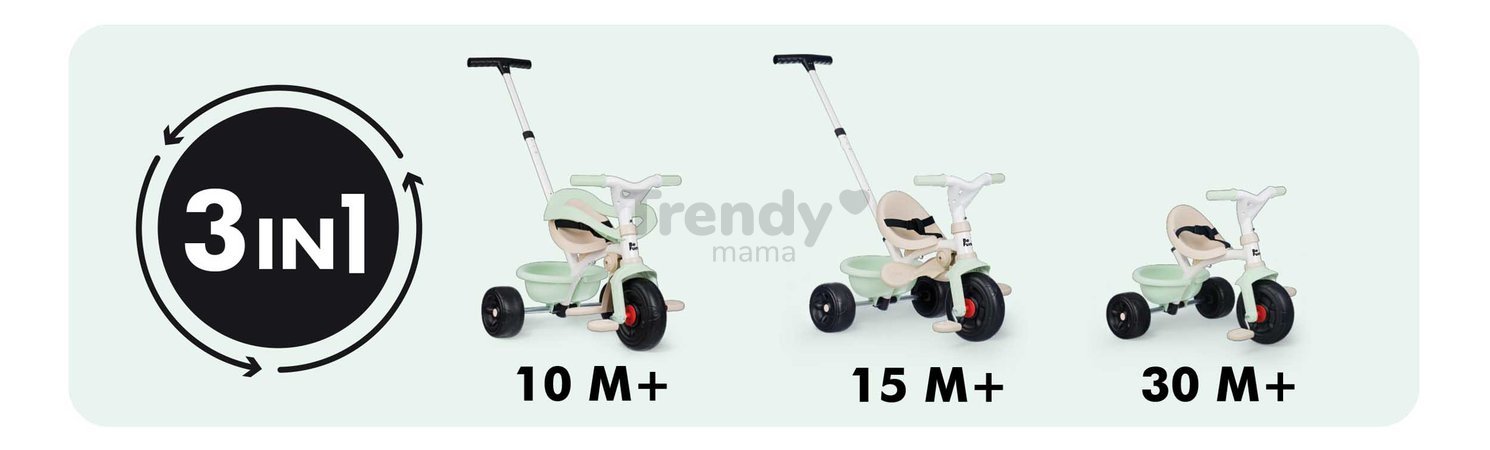 Trojkolka s voľnobehom Be Fun Comfort Tricycle Smoby s nastaviteľnou vodiacou rúčkou a ochrannou hrazdou zelená od 10 mes