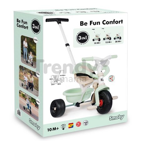 Trojkolka s voľnobehom Be Fun Comfort Tricycle Smoby s nastaviteľnou vodiacou rúčkou a ochrannou hrazdou zelená od 10 mes