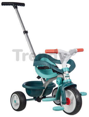 Trojkolka s opierkou a voľnobehom Be Move Comfort Blue Tricycle Smoby s nastaviteľnou vodiacou tyčou a tichými EVA kolesami od 10 mes