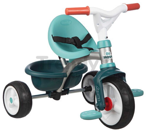 Trojkolka s opierkou a voľnobehom Be Move Comfort Blue Tricycle Smoby s nastaviteľnou vodiacou tyčou a tichými EVA kolesami od 10 mes
