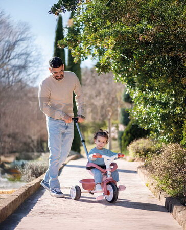 Trojkolka s opierkou a voľnobehom Be Move Comfort Pink Tricycle Smoby s nastaviteľnou vodiacou tyčou a tichými EVA kolesami od 10 mes