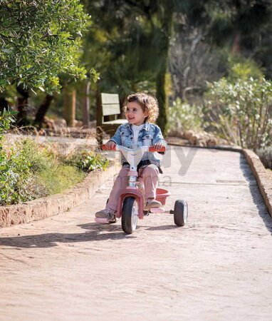 Trojkolka s opierkou a voľnobehom Be Move Comfort Pink Tricycle Smoby s nastaviteľnou vodiacou tyčou a tichými EVA kolesami od 10 mes