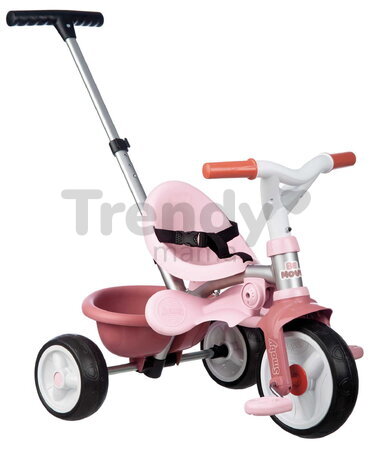 Trojkolka s opierkou a voľnobehom Be Move Comfort Pink Tricycle Smoby s nastaviteľnou vodiacou tyčou a tichými EVA kolesami od 10 mes