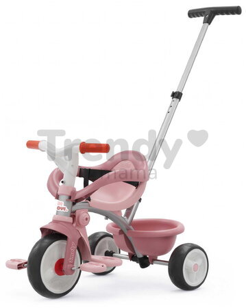 Trojkolka s opierkou a voľnobehom Be Move Comfort Pink Tricycle Smoby s nastaviteľnou vodiacou tyčou a tichými EVA kolesami od 10 mes