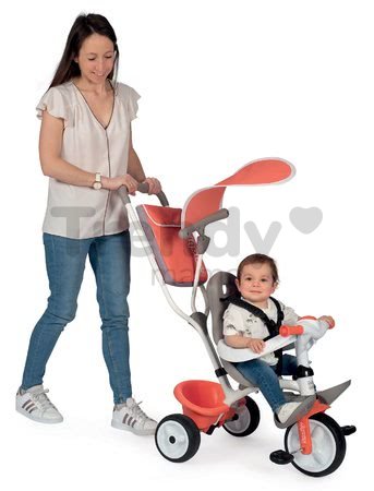 Trojkolka s vysokou opierkou Baby Balade Tricycle Red Smoby so slnečníkom a EVA kolesami červená od 10 mes