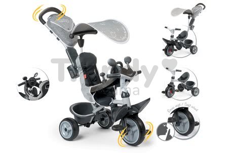 Trojkolka s poťahom DeLuxe Baby Driver Comfort Grey Smoby s EVA kolesami a intuitívnym ovládaním šedá