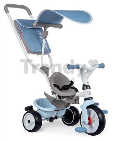 Trojkolka a kočík v jednom s vysokou opierkou Baby Balade Plus Tricycle Blue Smoby s brzdou a EVA kolesami modrá od 10 mes