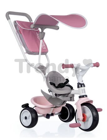 Trojkolka a kočík v jednom s vysokou opierkou Baby Balade Plus Tricycle Pink Smoby s brzdou a EVA kolesami ružová od 10 mes