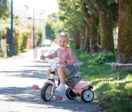 Trojkolka a kočík v jednom s vysokou opierkou Baby Balade Plus Tricycle Pink Smoby s brzdou a EVA kolesami ružová od 10 mes