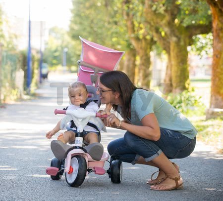 Trojkolka a kočík v jednom s vysokou opierkou Baby Balade Plus Tricycle Pink Smoby s brzdou a EVA kolesami ružová od 10 mes