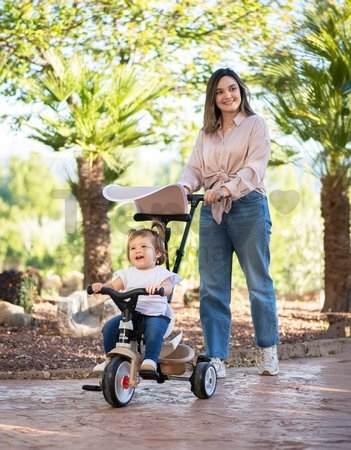 Trojkolka a kočík v jednom s vysokou opierkou Baby Balade Tricycle Beige Smoby so slnečníkom brzdou a tichými EVA kolesami béžová od 10 mes