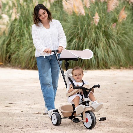 Trojkolka a kočík v jednom s vysokou opierkou Baby Balade Tricycle Beige Smoby so slnečníkom brzdou a tichými EVA kolesami béžová od 10 mes