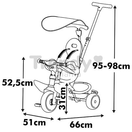 Trojkolka a kočík v jednom s vysokou opierkou Baby Balade Tricycle Beige Smoby so slnečníkom brzdou a tichými EVA kolesami béžová od 10 mes