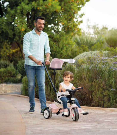 Trojkolka a kočík v jednom s vysokou opierkou Baby Balade Tricycle Pink Smoby so slnečníkom brzdou a tichými EVA kolesami ružová od 10 mes