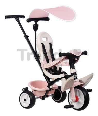 Trojkolka a kočík v jednom s vysokou opierkou Baby Balade Tricycle Pink Smoby so slnečníkom brzdou a tichými EVA kolesami ružová od 10 mes
