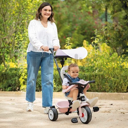 Trojkolka a kočík v jednom s vysokou opierkou Baby Balade Tricycle Pink Smoby so slnečníkom brzdou a tichými EVA kolesami ružová od 10 mes