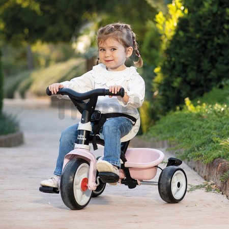 Trojkolka a kočík v jednom s vysokou opierkou Baby Balade Tricycle Pink Smoby so slnečníkom brzdou a tichými EVA kolesami ružová od 10 mes