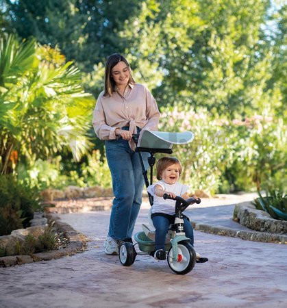 Trojkolka a kočík v jednom s vysokou opierkou Baby Balade Tricycle Life Smoby so slnečníkom brzdou a tichými EVA kolesami zelená od 10 mes