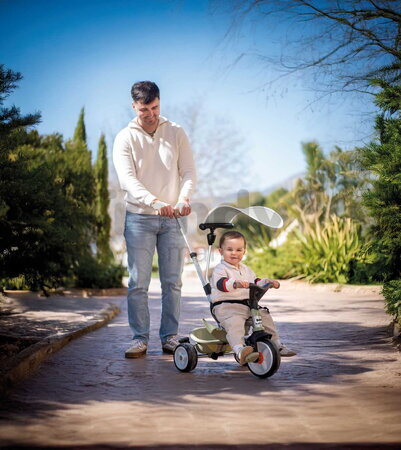 Trojkolka a kočík 2v1 s vysokou opierkou Baby Balade Tricycle Green Smoby s brzdou slnečníkom a tichými EVA kolesami od 10 mes