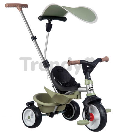 Trojkolka a kočík 2v1 s vysokou opierkou Baby Balade Tricycle Green Smoby s brzdou slnečníkom a tichými EVA kolesami od 10 mes