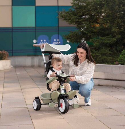 Trojkolka a kočík 2v1 s vysokou opierkou Baby Balade Tricycle Green Smoby s brzdou slnečníkom a tichými EVA kolesami od 10 mes