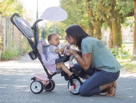 Trojkolka a kočík v jednom s brzdou Baby Driver Plus Pink Smoby s EVA kolesami a intuitívnym ovládaním ružová od 10 mes