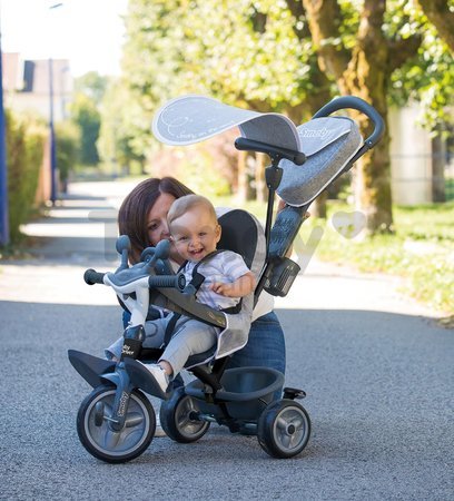 Trojkolka a kočík v jednom s brzdou Baby Driver Plus Grey Smoby s EVA kolesami a intuitívnym ovládaním šedá od 10 mes