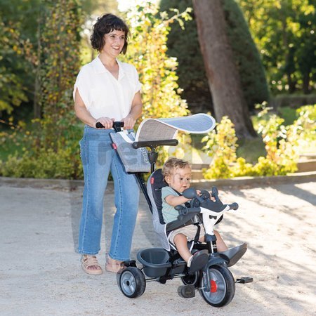 Trojkolka a kočík v jednom s brzdou Baby Driver Grey Tricycle Smoby s intuitívnym ovládaním a tichými EVA kolesami šedá od 10 mes