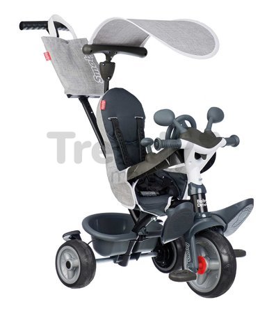 Trojkolka a kočík v jednom s brzdou Baby Driver Grey Tricycle Smoby s intuitívnym ovládaním a tichými EVA kolesami šedá od 10 mes