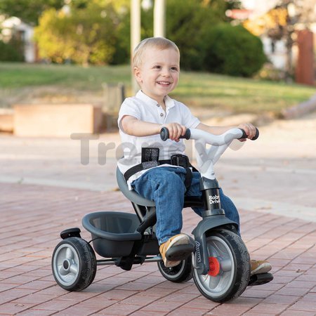 Trojkolka a kočík v jednom s brzdou Baby Driver Grey Tricycle Smoby s intuitívnym ovládaním a tichými EVA kolesami šedá od 10 mes