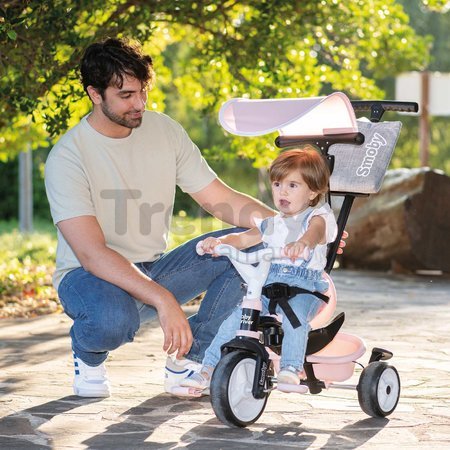 Trojkolka a kočík v jednom s brzdou Baby Driver Pink Tricycle Smoby s intuitívnym ovládaním a tichými EVA kolesami ružová od 10 mes