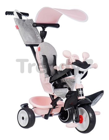 Trojkolka a kočík v jednom s brzdou Baby Driver Pink Tricycle Smoby s intuitívnym ovládaním a tichými EVA kolesami ružová od 10 mes
