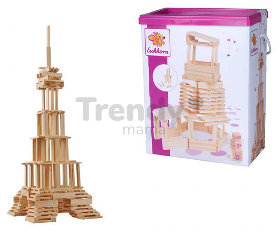 Drevené stavebné kocky s predlohami Wooden Construction Kit Eichhorn 200 dielikov od 24 mes
