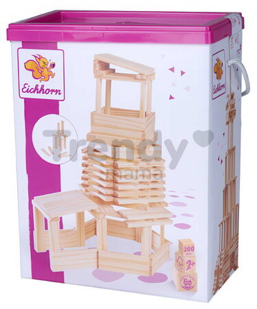 Drevené stavebné kocky s predlohami Wooden Construction Kit Eichhorn 200 dielikov od 24 mes