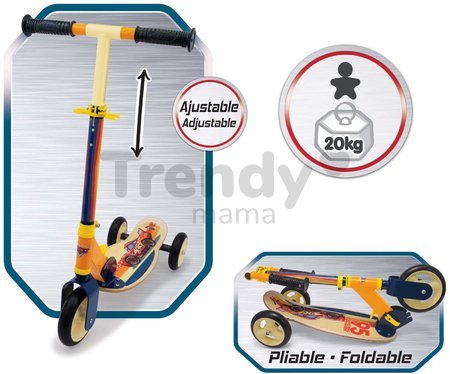 Drevená kolobežka trojkolesová Cars 3 Wheels Foldable Scooter Smoby skladacia výškovo nastaviteľná a protišmyková tichá