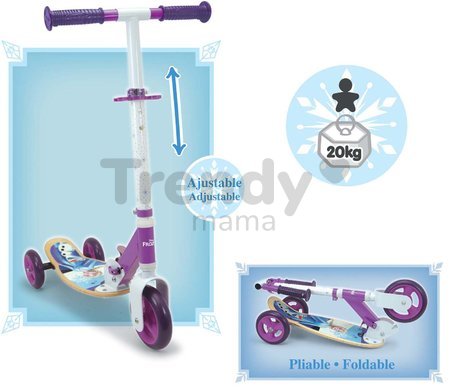 Drevená kolobežka trojkolesová Frozen Wheels Foldable Scooter Smoby skladacia výškovo nastaviteľná a protišmyková tichá