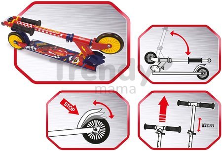 Kolobežka dvojkolesová Cars 2 Wheels Foldable Smoby skladacia s brzdou výškovo nastaviteľná max. 83 cm od 5 rokov