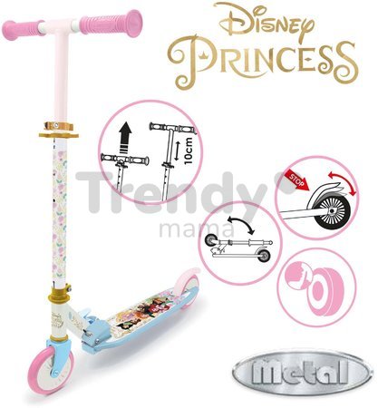 Kolobežka dvojkolesová Disney Princess 3 Wheels Foldable Scooter Smoby skladacia s brzdou výškovo nastaviteľná max. 83 cm od 5 rokov