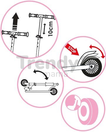 Kolobežka dvojkolesová Disney Princess 3 Wheels Foldable Scooter Smoby skladacia s brzdou výškovo nastaviteľná max. 83 cm od 5 rokov