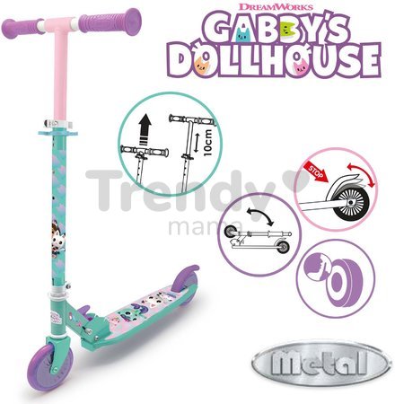 Kolobežka dvojkolesová Gabby 2 Wheels Foldable Scooter Smoby skladacia s brzdou výškovo nastaviteľná max. 83 cm od 5 rokov