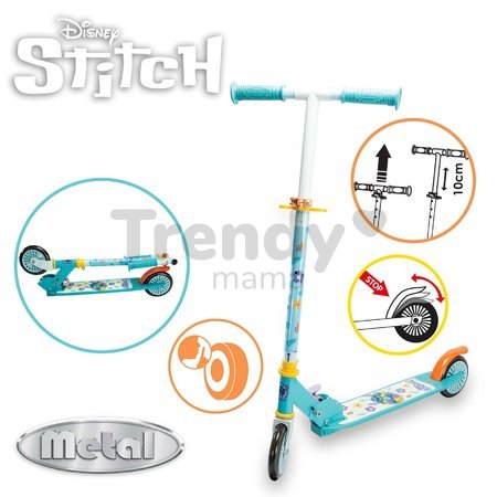 Kolobežka dvojkolesová Stitch 2 Wheels Scooter Smoby skladacia s brzdou a výškovo nastaviteľné riadidlá max. 83 cm od 5 rokov