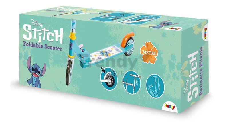 Kolobežka dvojkolesová Stitch 2 Wheels Scooter Smoby skladacia s brzdou a výškovo nastaviteľné riadidlá max. 83 cm od 5 rokov