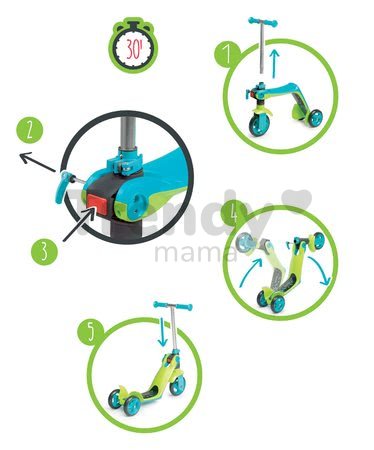 Trojkolesová kolobežka & odrážadlo 2v1 Smoby s výškovo nastaviteľnou rúčkou modrá od 18 mes