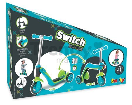 Trojkolesová kolobežka & odrážadlo 2v1 Smoby s výškovo nastaviteľnou rúčkou modrá od 18 mes